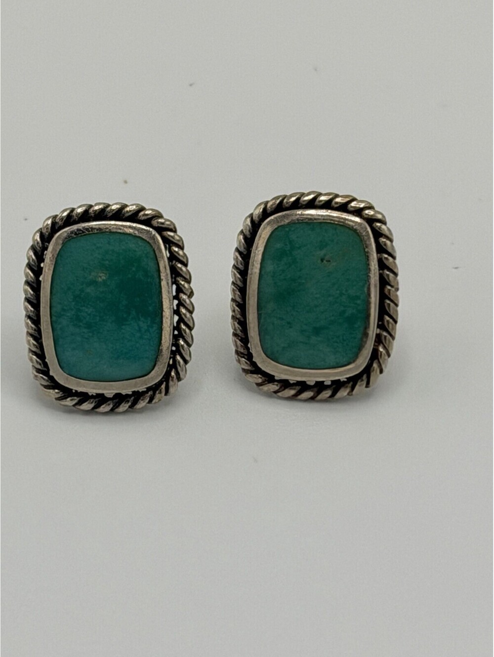 Sterling Silver PEYOTE BIRD PB925 Rectangle Post Earrings Green Turquoise